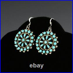 Native American Zuni Sterling Silver & Turquoise Petit Point Earrings