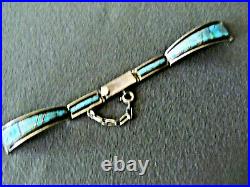 Native American Zuni Turquoise Channel Inlay Sterling Silver Watch Bracelet
