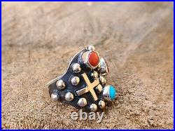 Native American jewelry Sterling Silver multicolor ring SignedGeneva g. A