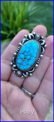 Native American jewelry big Sterling Silver Turquoise Ring signedAlbert jake