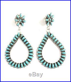 Native American sterling silver Navajo handmade Turquoise cluster dangle earring