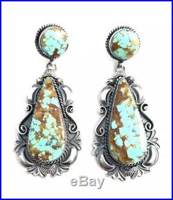 Native American sterling silver navajo Kingman Turquoise Dangle earrings