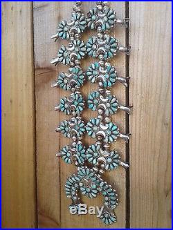 Native American zuni Sterling Silver & Turquoise Squash Blossom Necklace & Cuff