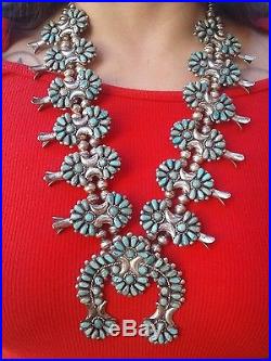 Native American zuni Sterling Silver & Turquoise Squash Blossom Necklace & Cuff