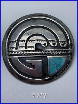 Native Hopi Sterling Silver & Turquoise Water Symbols Pin