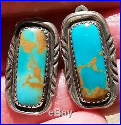 Native Royston Turquoise Earrings Large Vintage Sterling Silver Navajo Southwest