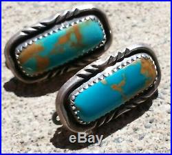 Native Royston Turquoise Earrings Large Vintage Sterling Silver Navajo Southwest