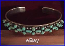 Native Zuni Old Pawn Sterling Silver Needlepoint Turquoise Cuff Bracelet