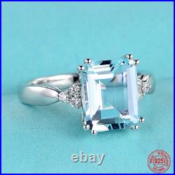 Natural Aquamarine Ring 925 Sterling Silver Turquoise Women Jewelry Size 6-10