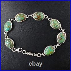 Natural Blue Boulder Turquoise Bracelet Silver 925 Sterling Handmade Jewelry 7
