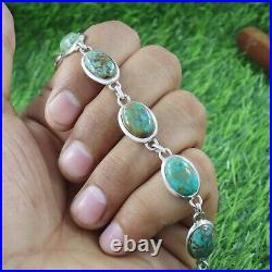 Natural Blue Boulder Turquoise Bracelet Silver 925 Sterling Handmade Jewelry 7