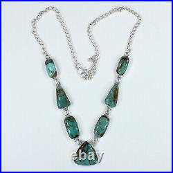Natural Blue Boulder Turquoise Necklace 925 Sterling Silver Necklace Jewelry 18