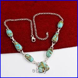 Natural Blue Boulder Turquoise Necklace Silver 925 Sterling Handmade Jewelry 18