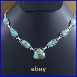 Natural Blue Boulder Turquoise Necklace Silver 925 Sterling Handmade Jewelry 18