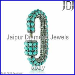 Natural Diamond Pave Turquoise Carabiner Lock Finding Silver Gemstone Jewelry