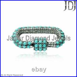 Natural Diamond Pave Turquoise Carabiner Lock Finding Silver Gemstone Jewelry