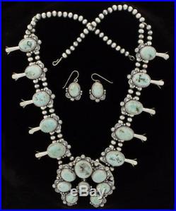 Natural Dry Creek Turquoise Squash Blossom Necklace With Matching Earrings