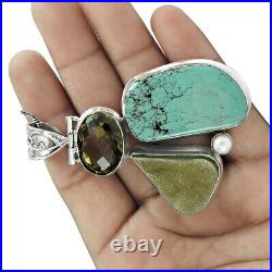 Natural Gemstone Pendant Bohemian Turquoise 925 Sterling Silver Jewelry V8