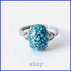 Natural Gemstone Spiderweb Turquoise Ring Handmade Valuable Unique Jewelry