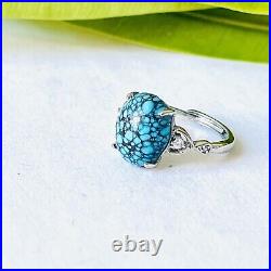 Natural Gemstone Spiderweb Turquoise Ring Handmade Valuable Unique Jewelry