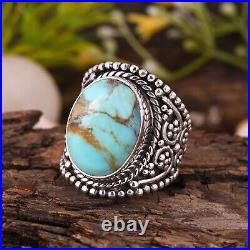 Natural Oval Kingman Turquoise Chunky Ring Sterling Silver Statement Jewelry