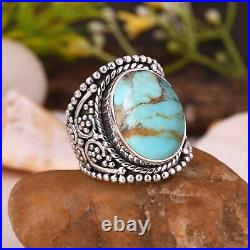 Natural Oval Kingman Turquoise Chunky Ring Sterling Silver Statement Jewelry