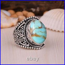 Natural Oval Kingman Turquoise Chunky Ring Sterling Silver Statement Jewelry