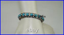 Natural Pave Diamond & Turquoise 925 Sterling Silver Bangle Victorian Jewelry