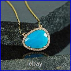 Natural Pave Diamond Turquoise Gemstone 925 Sterling Silver Fine Jewelry MN