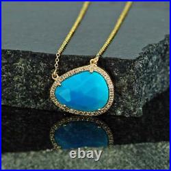 Natural Pave Diamond Turquoise Gemstone 925 Sterling Silver Fine Jewelry MN