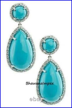 Natural Pave Diamond Turquoise Wedding Jewelry Sterling Silver Earrings Jewelry