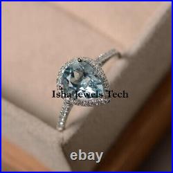 Natural Rose Cut Diamond & Aquamarine 925 Sterling Silver Diamond Ring Jewelry