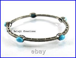 Natural Rose Cut Diamond & Turquoise 925 Sterling Silver Bangle Jewelry Gift
