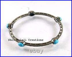 Natural Rose Cut Diamond & Turquoise 925 Sterling Silver Bangle Jewelry Gift