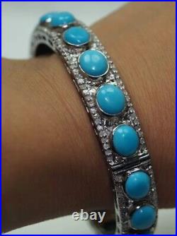 Natural Rosecut Diamond Turquoise 925 Sterling Silver Wedding Bangle Jewelry