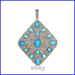 Natural Rosecut Diamond Turquoise 925 Sterling Silver Wedding Pendant Jewelry