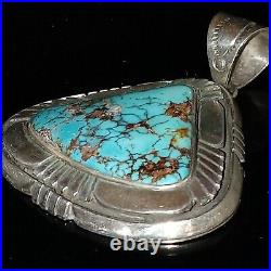 Natural Royston Turquoise Sterling Silver Pendant Signed Herman Vandever Navajo