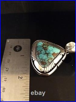 Natural Royston Turquoise Sterling Silver Pendant Signed Herman Vandever Navajo
