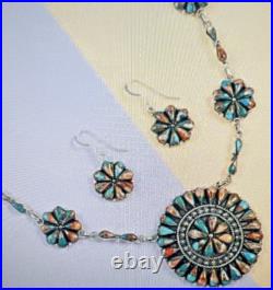 Natural Spiny Turquoise Flower Inspired Dangle Earrings and Statement Necklace