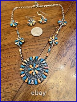 Natural Spiny Turquoise Flower Inspired Dangle Earrings and Statement Necklace