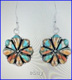 Natural Spiny Turquoise Flower Inspired Dangle Earrings and Statement Necklace