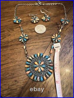 Natural Spiny Turquoise Flower Inspired Dangle Earrings and Statement Necklace
