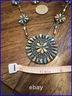 Natural Spiny Turquoise Flower Inspired Dangle Earrings and Statement Necklace