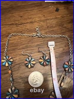Natural Spiny Turquoise Flower Inspired Dangle Earrings and Statement Necklace