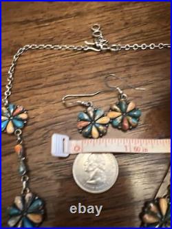 Natural Spiny Turquoise Flower Inspired Dangle Earrings and Statement Necklace
