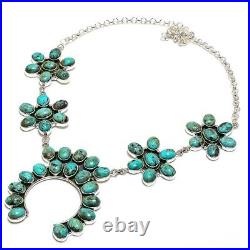 Natural Tibetan Turquoise Gemstone Chain Necklace 925 Sterling Silver Jewelry