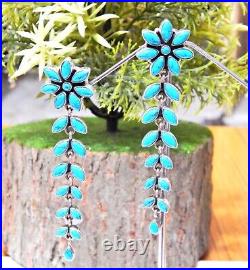 Natural Turquoise Flower Earring in 925 Sterling Silver Wedding Earring gift for