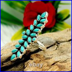 Natural Turquoise Full Finger Ring 925 Sterling Silver Ring Blue Wedding Jewelry