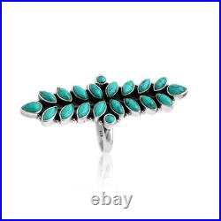 Natural Turquoise Full Finger Ring 925 Sterling Silver Ring Blue Wedding Jewelry