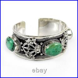 Natural Turquoise Gemstone Cuff Bangle 925 Sterling Silver Indian Jewelry A10